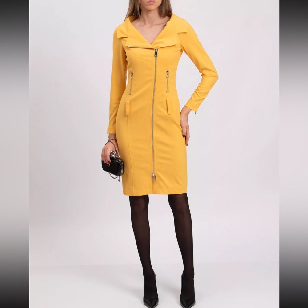 Moschino Yellow Wool Coat Dress